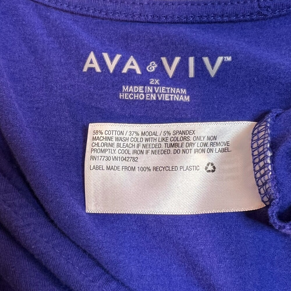 Ava & Viv Blouse Womens 2X Purple Twist Front V-Neck Cap Sleeve Cotton Modal - Picture 9 of 12